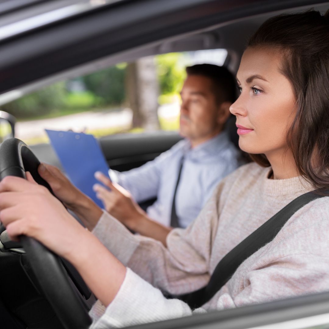 woman taking drivers test