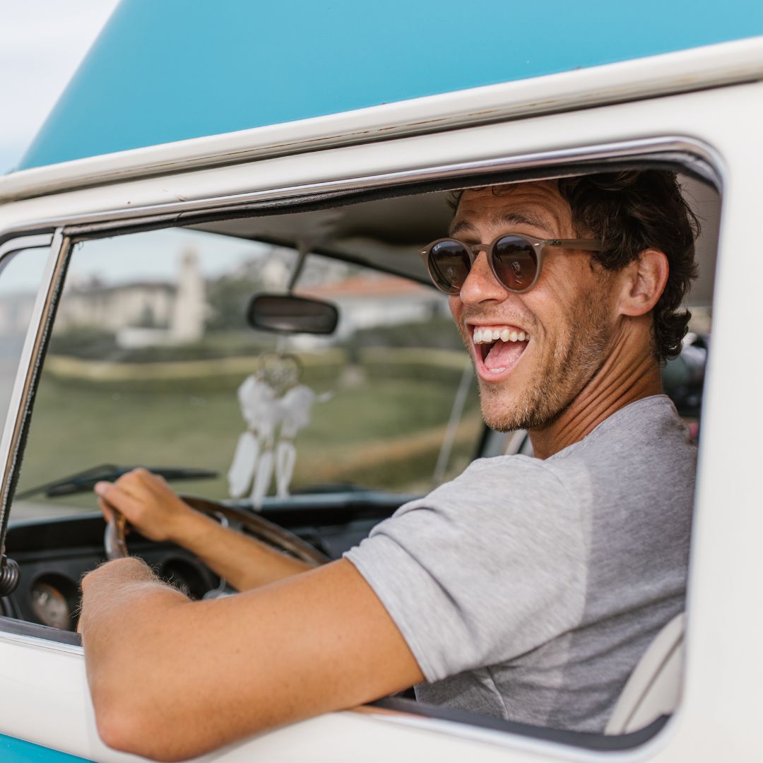 Man driving car